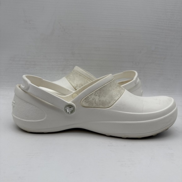 Crocs Women's US 9 Mercy Work, White/Silver Flowers Slip On Shoes - Picture 10 of 16